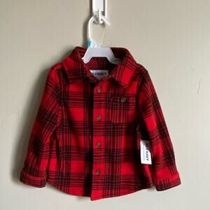 NWT Old Navy Black and Red Buffalo Plaid Fleece Button Up- size 2t